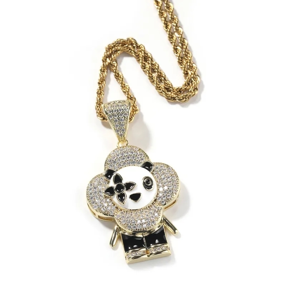 Gold and Black Panda Pendant Necklace